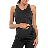Ecavus Women's Maternity Tank Tops Seamless Racerback Sleeveless Workout Athletic Yoga Tops Pregnancy Shirt