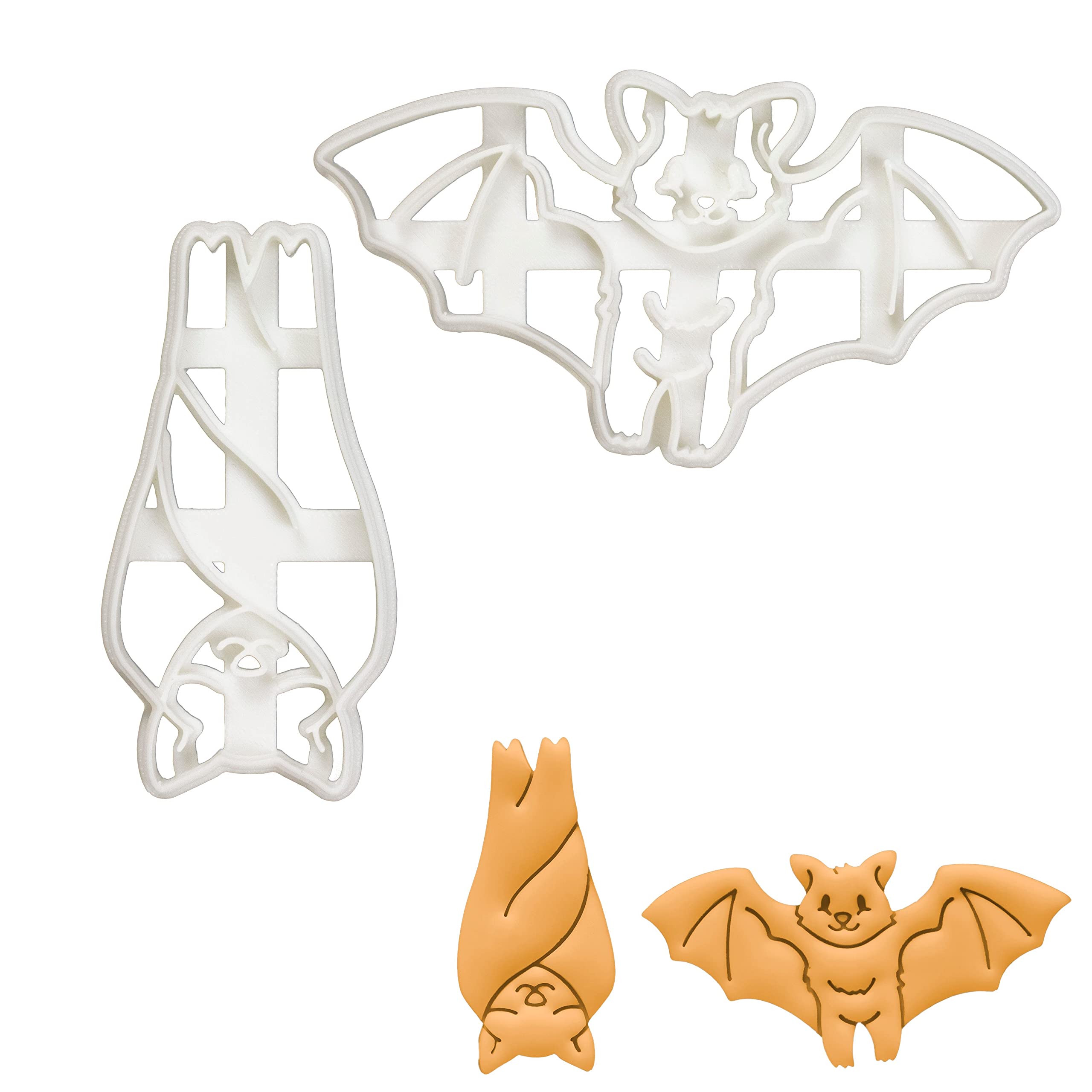 BAKERLOGY Set of 2 Bat Cookie Cutters (Designs: Sleeping and Flying) - Detailed Biscuit Cutter Design for Baking and Crafts, Ideal on Fondant, Dough, Clay