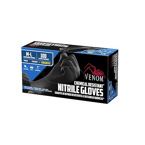 Venom Chemical-Resistant Disposable Nitrile Gloves, Black, Size