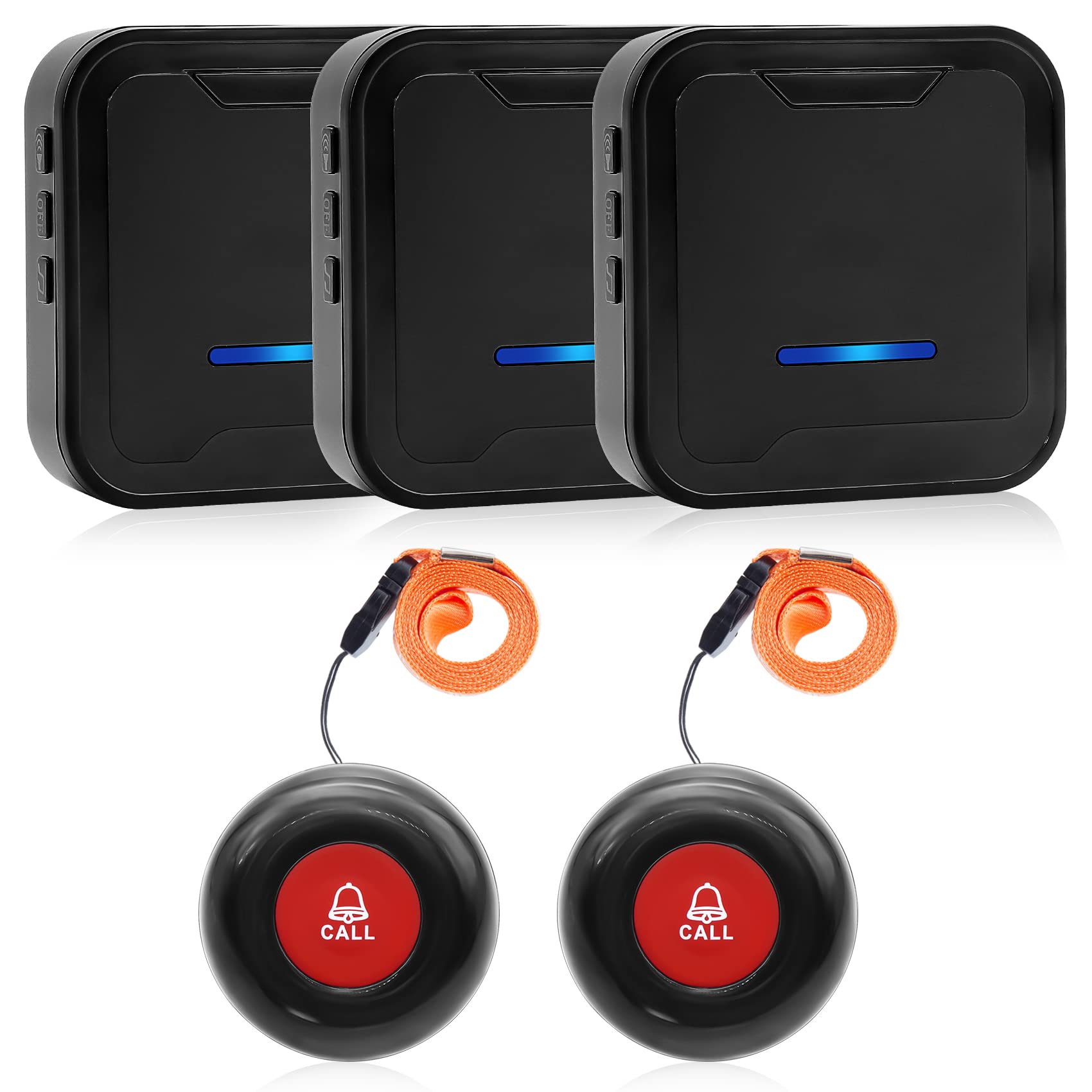 Panic Alarm System/Wireless Portable Caregiver Pager/Emergency Call Button Bell/Personal Alarm for Elderly with 3Battery Receiver & 2Call Button