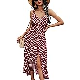 BROVAVE Women's 2026 Summer Casual Boho Sundress Polka Dot Spaghetti Strap V Neck Flowy Midi Dresses