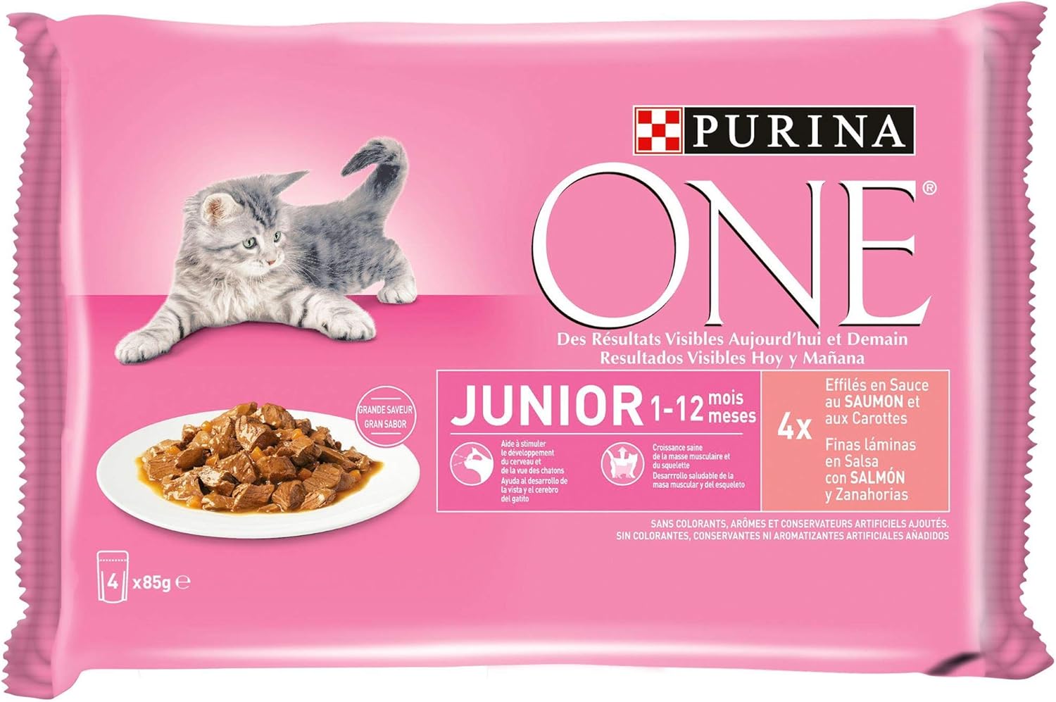 Purina ONE comida húmeda para gato, gatito, junior, gatos hasta 1 ...