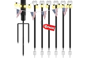 Sandinrayli String Light Poles for Outside, Poles for Outdoor Christmas String Lights,9 Ft Black Light Poles for Hanging Patio String Lights Waterproof, String Light Pole Stand for Backyard(6 Pack)