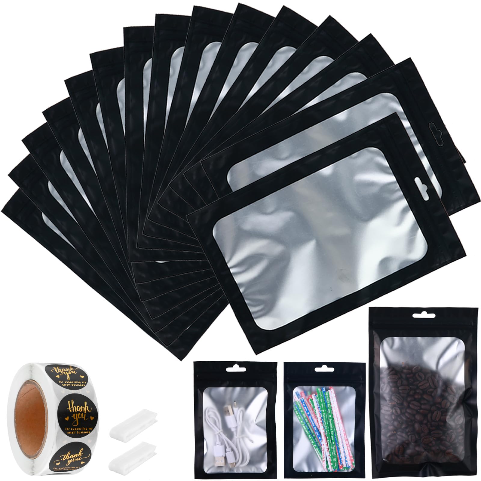 Photo 1 of 100-pack 10 x 14 in Mylar Bags with Clear Window 1 Gallon Large Resealable Foil Pouches for Food Storage Smell Proof Edible Packaging Bag for Jewelry Small Business Shipping Bags, Matte black