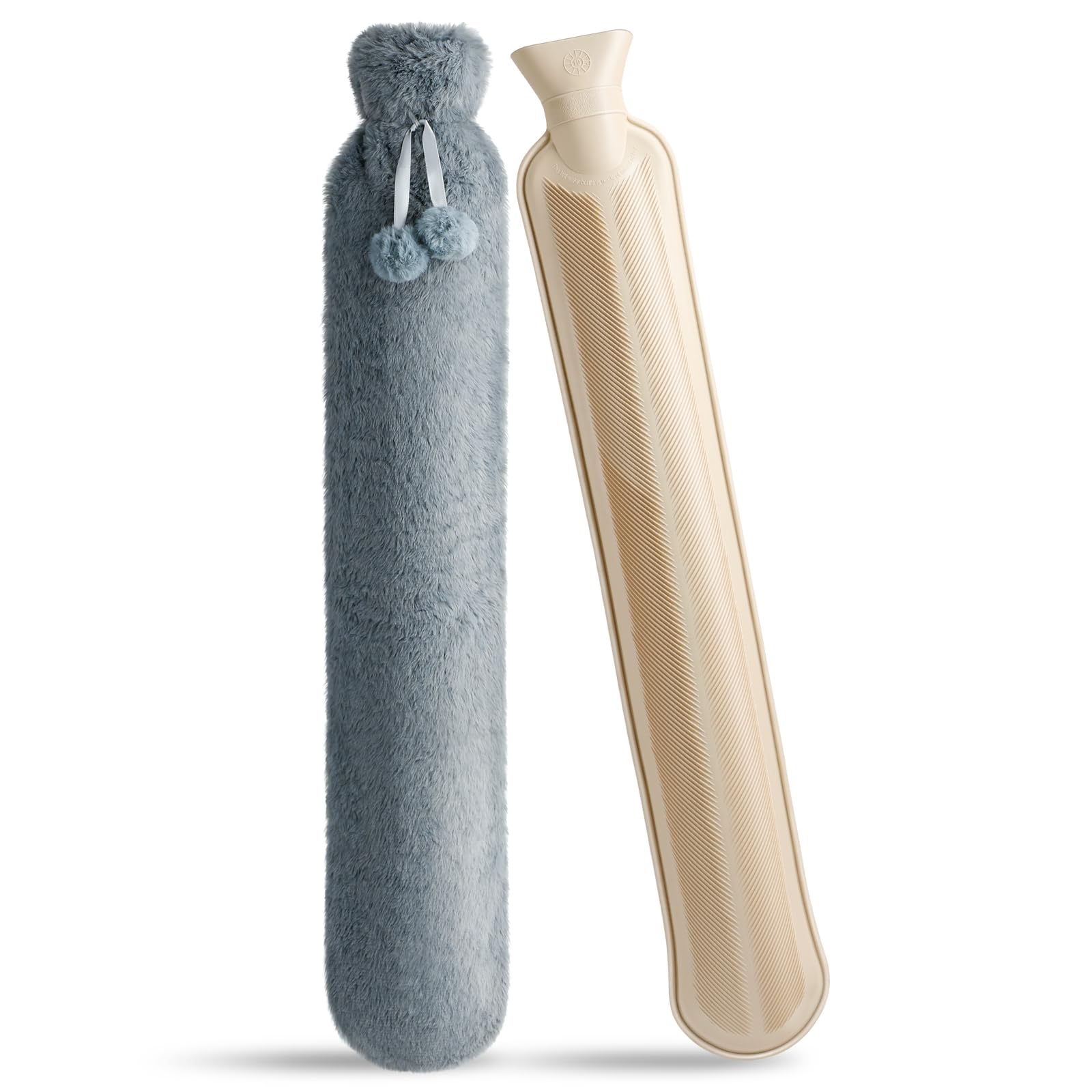 URBZUE Long Hot Water Bottle, 2L Large Rubber Hot Bottle with Soft Fluffy Cover, 73 * 14cm Extra Long for Neck, Back, Period Pain Relief, Gifts for Women, Seniors, Kids