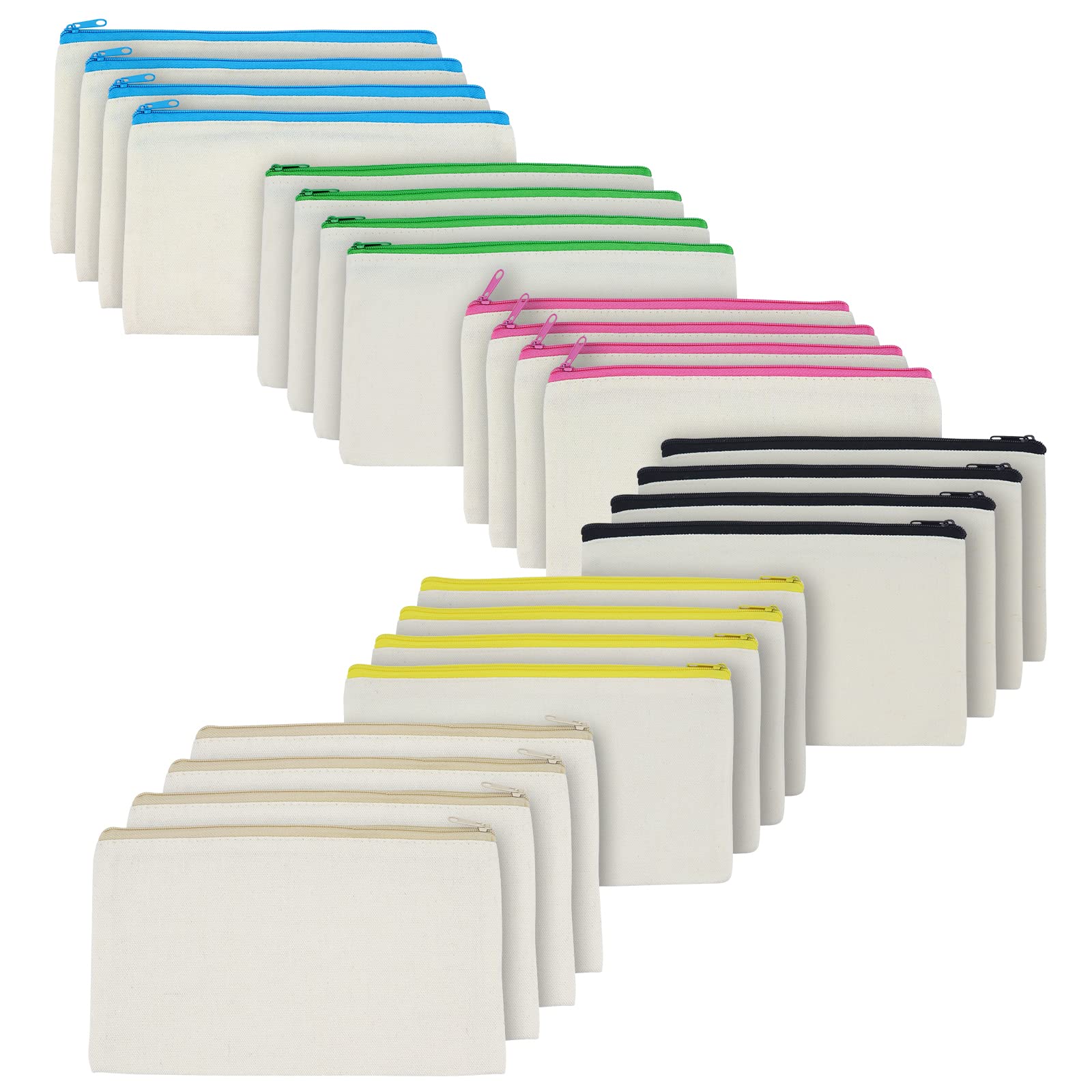 Gearific 24 Pcs Blank Canvas Bags with Zipper, Multipurpose Pouch, Makeup Bag Cosmetic Bags Pencil Case, DIY Craft Bags