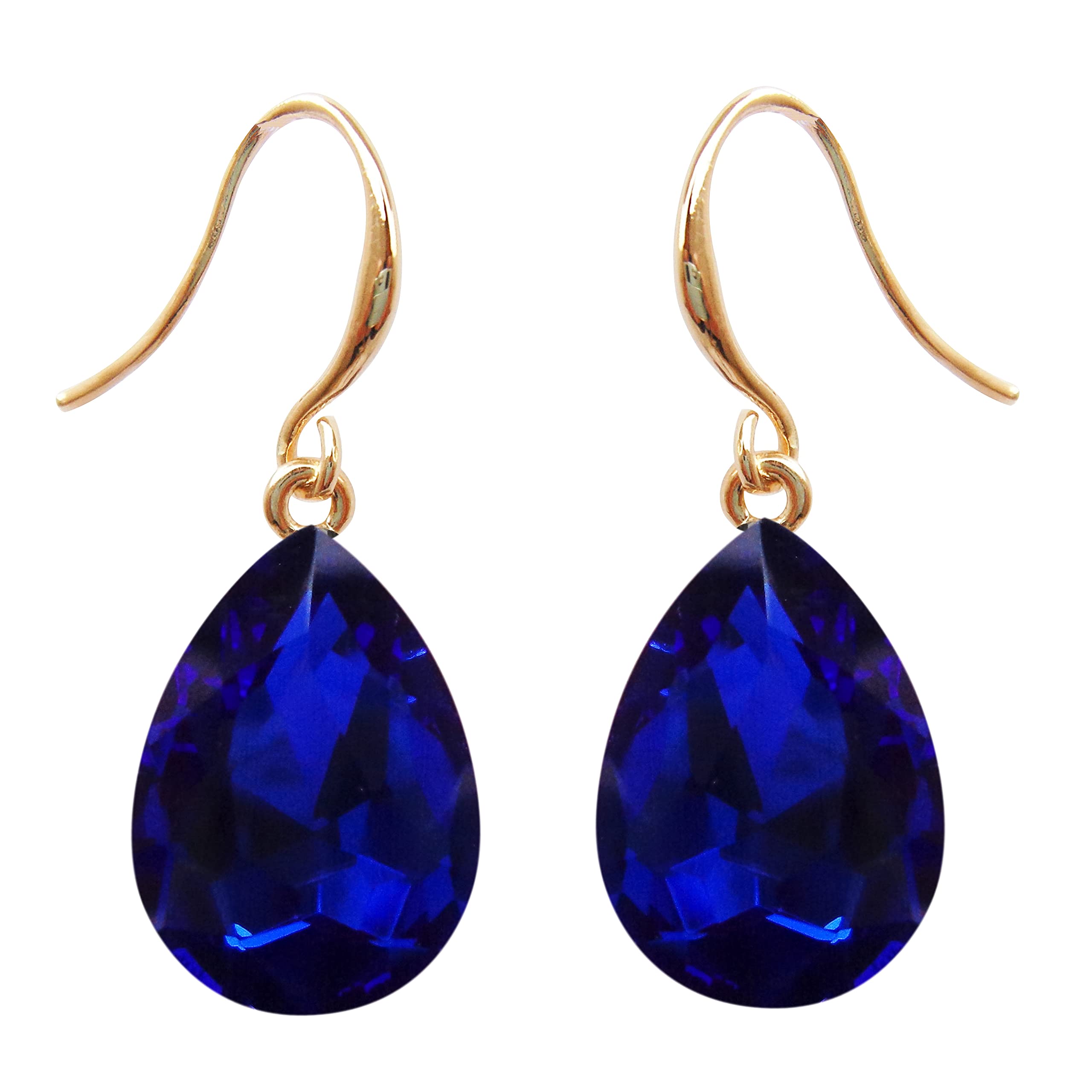 Navachi 18k Yellow Gold Plated Pear Blue Cubic Zirconia Crystal Az1597e Dangle Drop Earrings