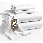 LANE LINEN Queen Sheet Set - 450 Thread Count Premium Soft Long Staple 100% Cotton Sheets, Hotel Luxury Sateen Silky Finish, Snug Fit 15" Deep Pocket, Low Pill, Machine Washable - White Sheets