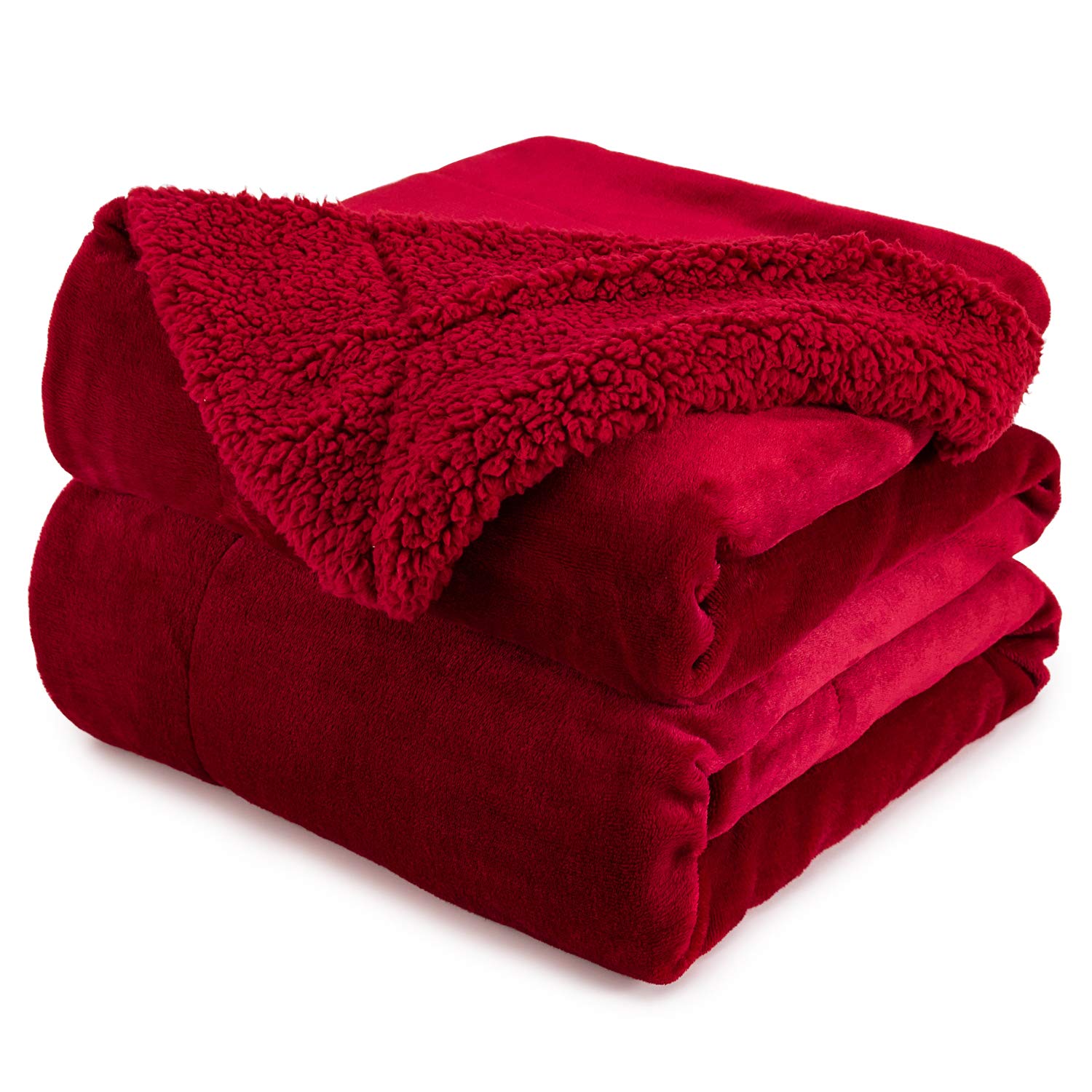 Anjee Sherpa Fleece Throw Blanket, Double-Sided Super Soft Reversible Bed and Couch Blanket, Warm and Lightweight Home Decoration Blanket, Burgundy for Single Size 230 x 275cm