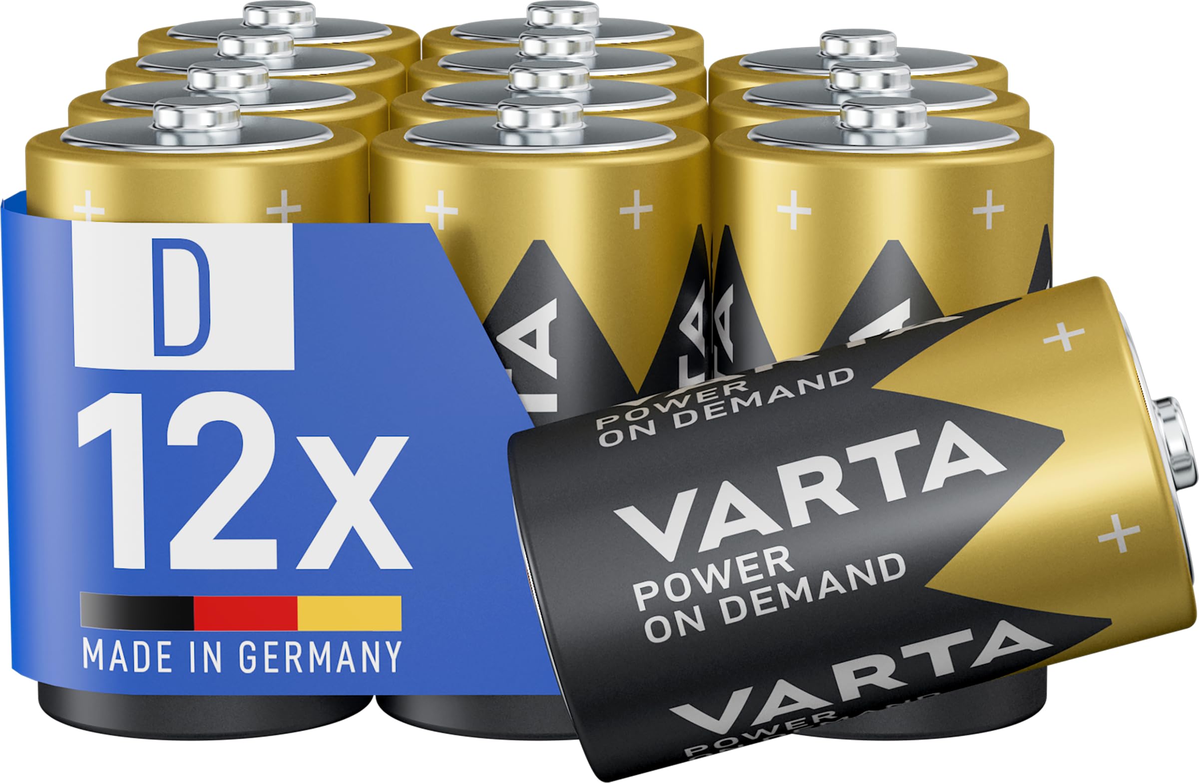 VARTA Piles D Mono, lot de 12, Power on Demand, Alcalines, Pack de Stockage, Flexible, Puissant, pour Les Accessoires informatiques, Les appareils Smart Home, Made in Germany [Exclusif sur Amazon]