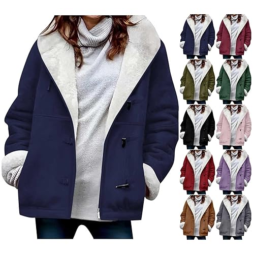 Winter Jackets For Women Uk Cosy Warm Womens Fuzzy Fleece Coat Solid Color Fleece Lined Jacket Hooded Coatigans Long Sleeve Ladies Duffle Coats With Horn Toggles Thick Warm Overcoat With Pockets