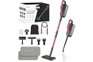SEYOLA Steam Mop for Floor Cleaning, Steam Cleaner with Detachable Handheld 6-in-1 Multi-purpose Attachments for Hardwood Floors, Clothes, Windows, Tiles Grout, Furniture, Carpet Cleaning (Magenta-black)