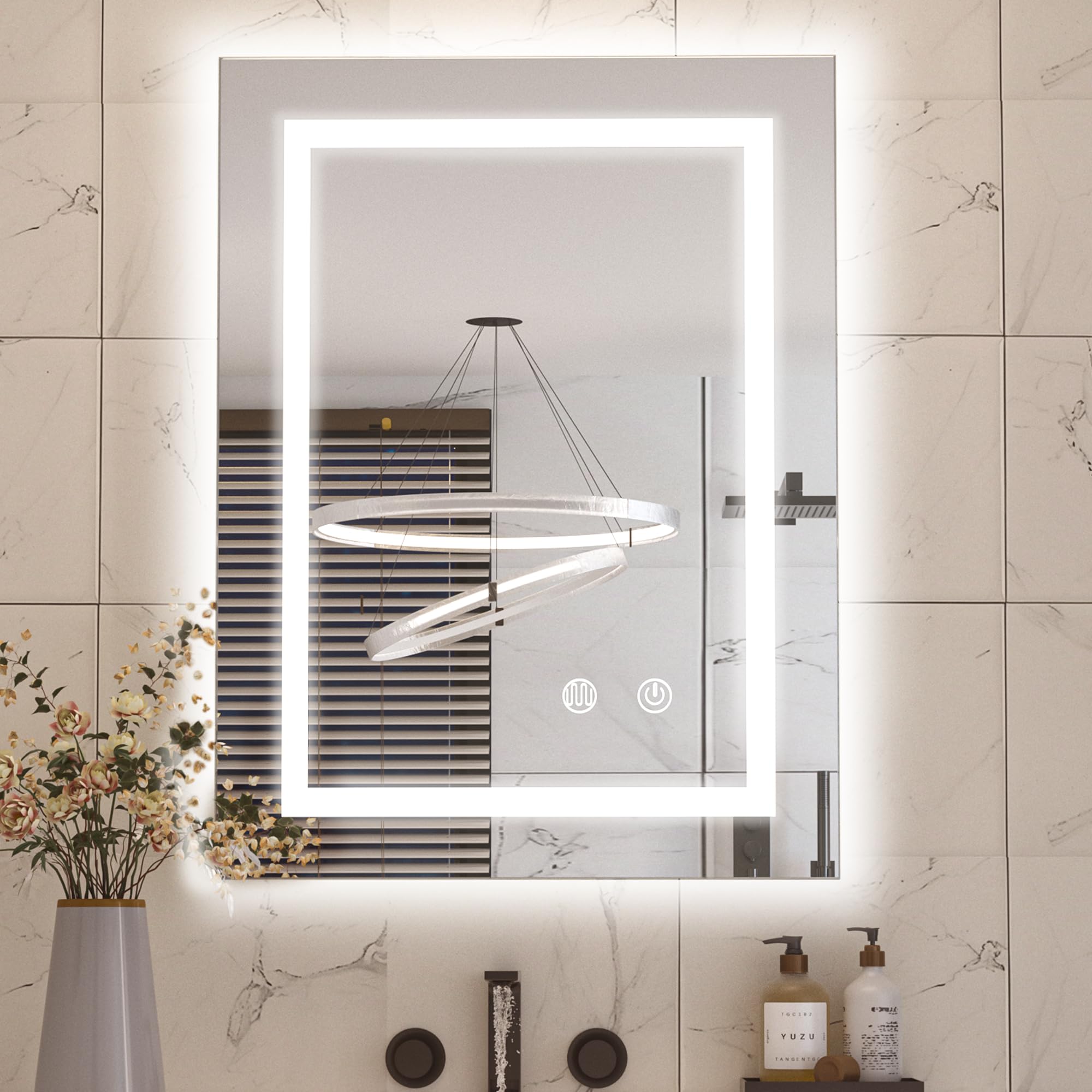 Photo 1 of 24"x32" LED Bathroom Mirror with Lights, Front Light and Backlit, 3 Colors Dimmable Led Vanity Mirror for Bathroom, Anti-Fog, Memory, Double LED Wall Mirrors with Tempered Glass(Horizontal/Vertical)