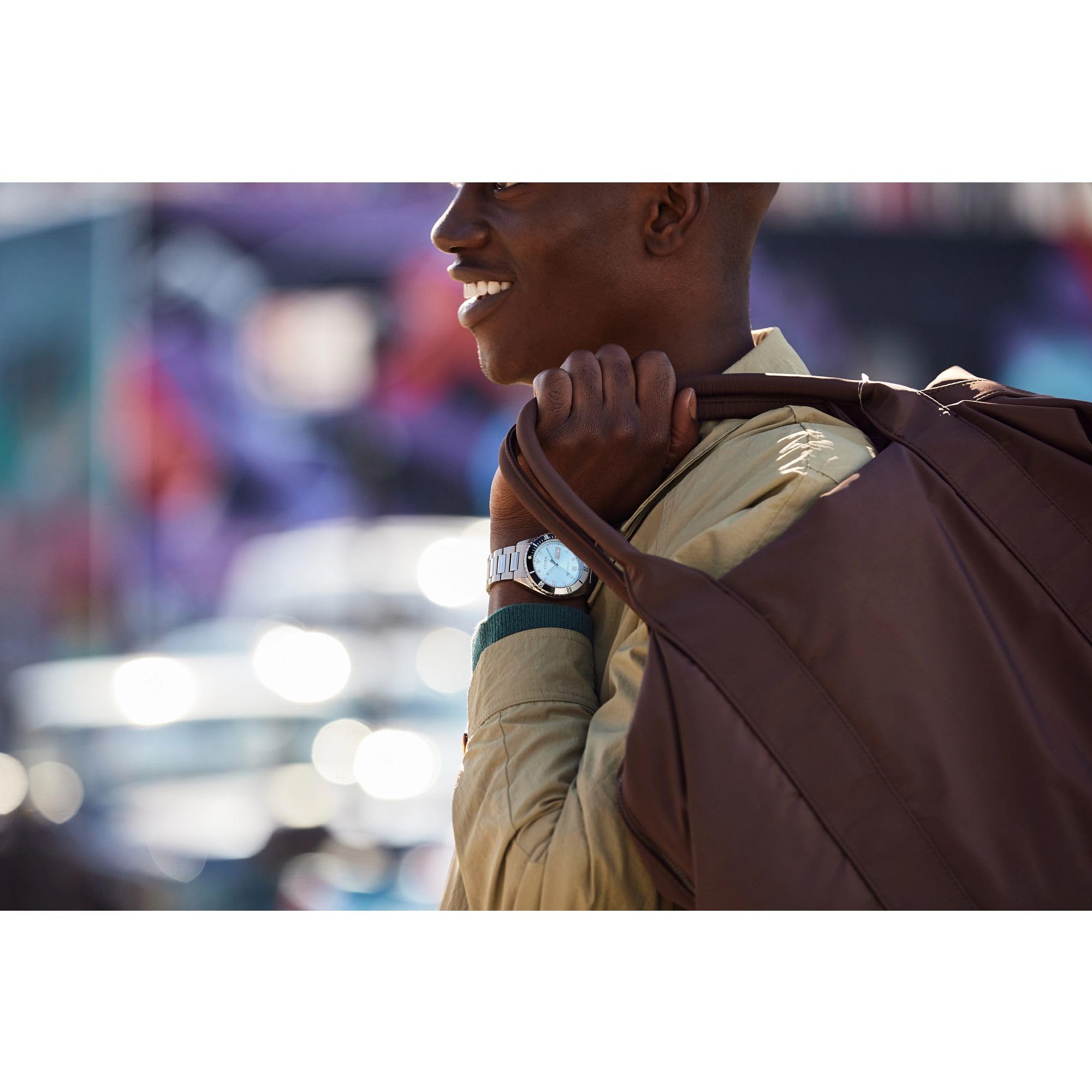 Citizen Men's Automatic Stainless Steel Watch, Light Blue Dial, Black and Silver Bezel, 3 Hand, Day/Date (Model: NH7530-52L)