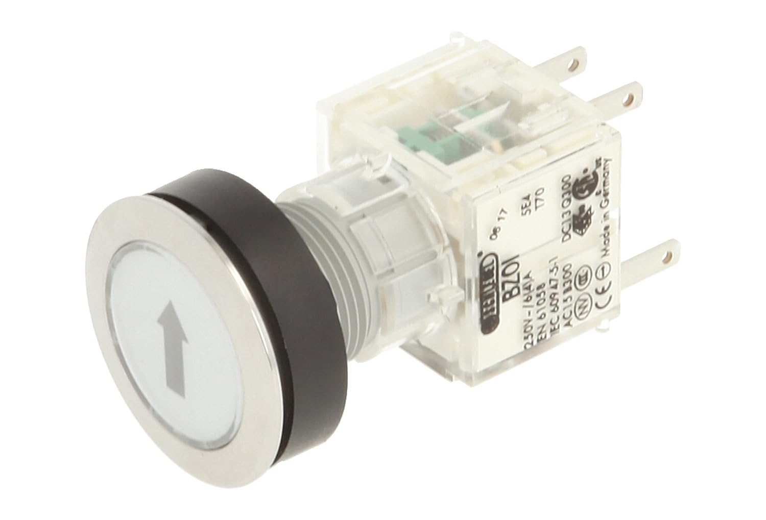 Schlegel 23.000.537 Push Button Stainless Steel, Clear Button Cap, Identification Plate Arrow
