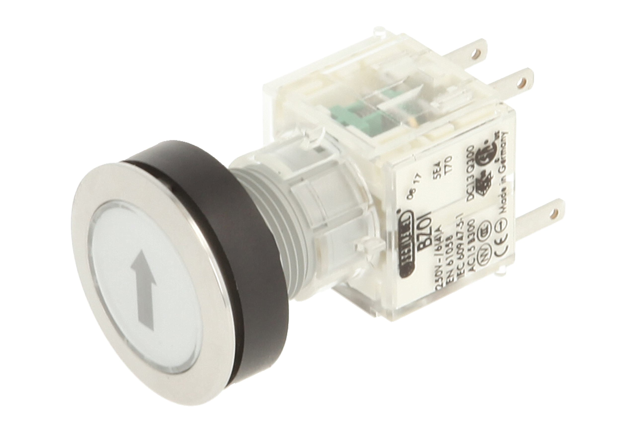 Schlegel 23.000.537 Push Button Stainless Steel, Clear Button Cap, Identification Plate Arrow, Push Contact Sensor 1 Opener/1 NO Contact