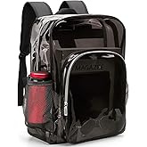 Nausear Clear Backpack School Bag Stadium Approved Heavy Duty Large PVC Laptop Transparent Backpack See Through for Sports, Work, Stadium, Security, Travel, College - H18''xW14''xD8“