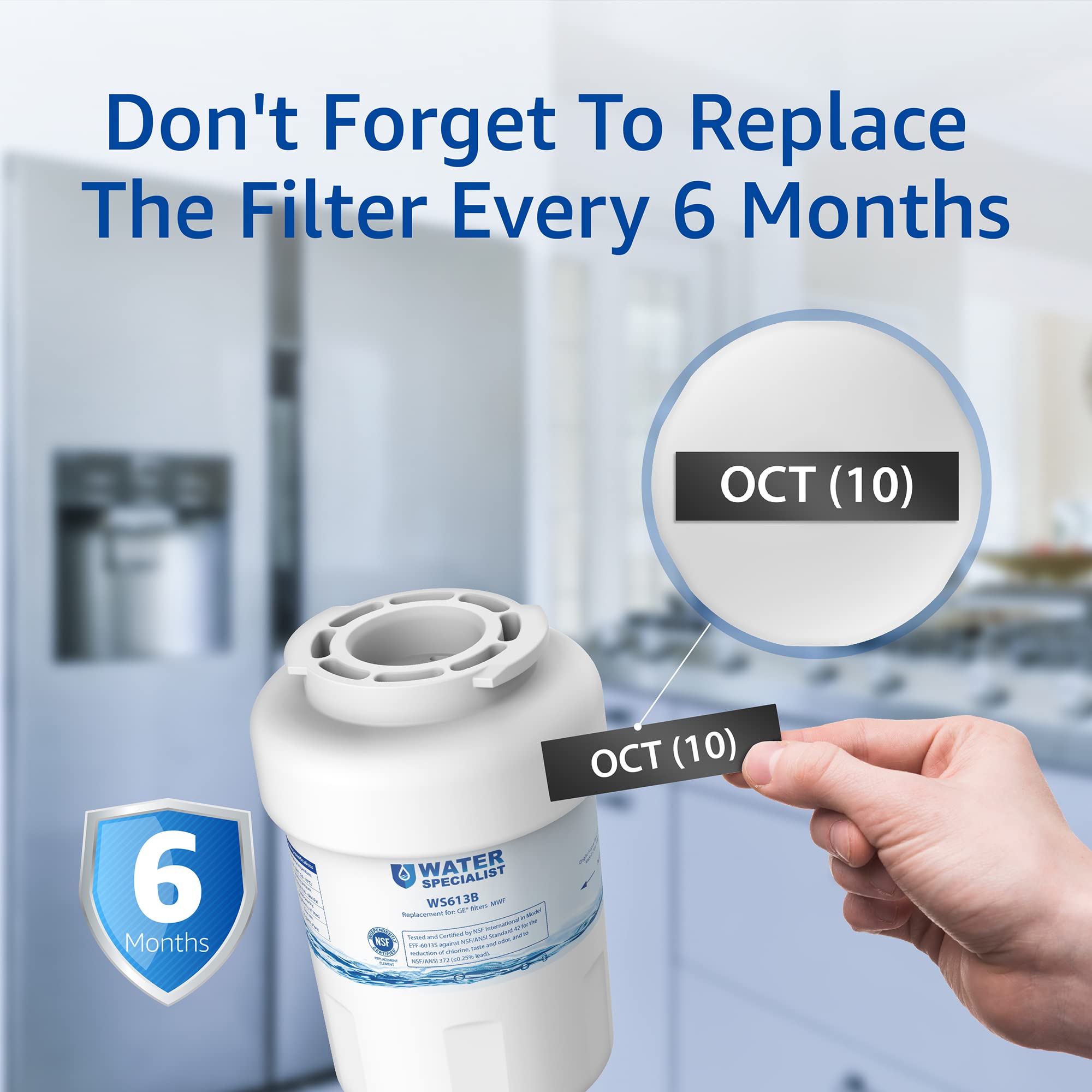 Waterspecialist WS613B Replacement for MWF®, SmartWater® MWFP, MWFA, GWF, HDX FMG-1, WFC1201, GSE25GSHECSS, PC75009, RWF1060, Kenmore® 9991 Refrigerator Water Filter, 3 Filters