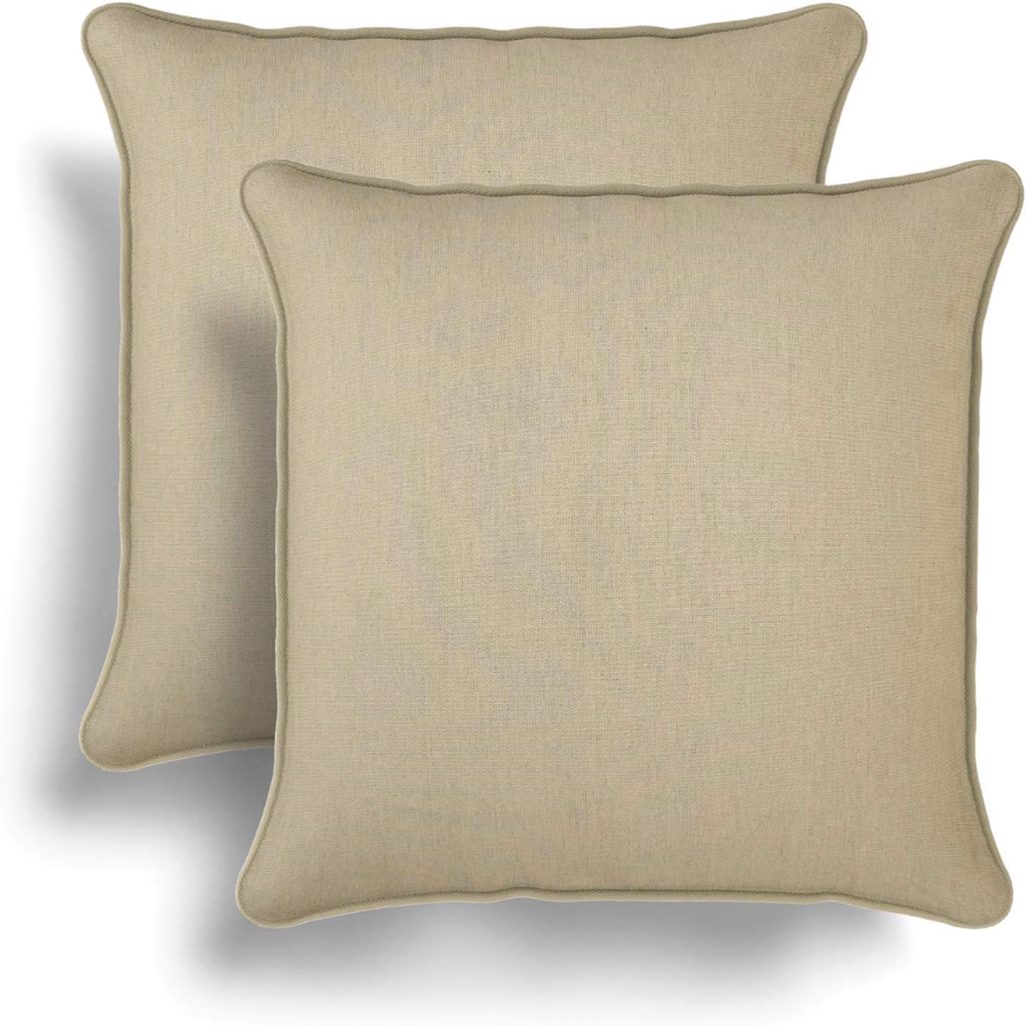 Set of 2 Beige Cotton Cushion Covers, Pair of Natural Kilbride Modern Plain 100% Cotton Cushion Covers, Piped Trim Throw Cushion Cases, Luxury Sofa Chair Throw Pillow Cases, 17" x 17", 43cm x 43cm
