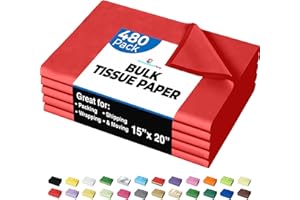 CROWN DISPLAY Party Solids Red Tissue Paper for Gift Bags - 15" X 20" Bulk Tissue Paper Red 480 Sheets - 10lb Newsprint for Packing, Birthday Gift Box Filler, Packing Supplies for Moving Supplies