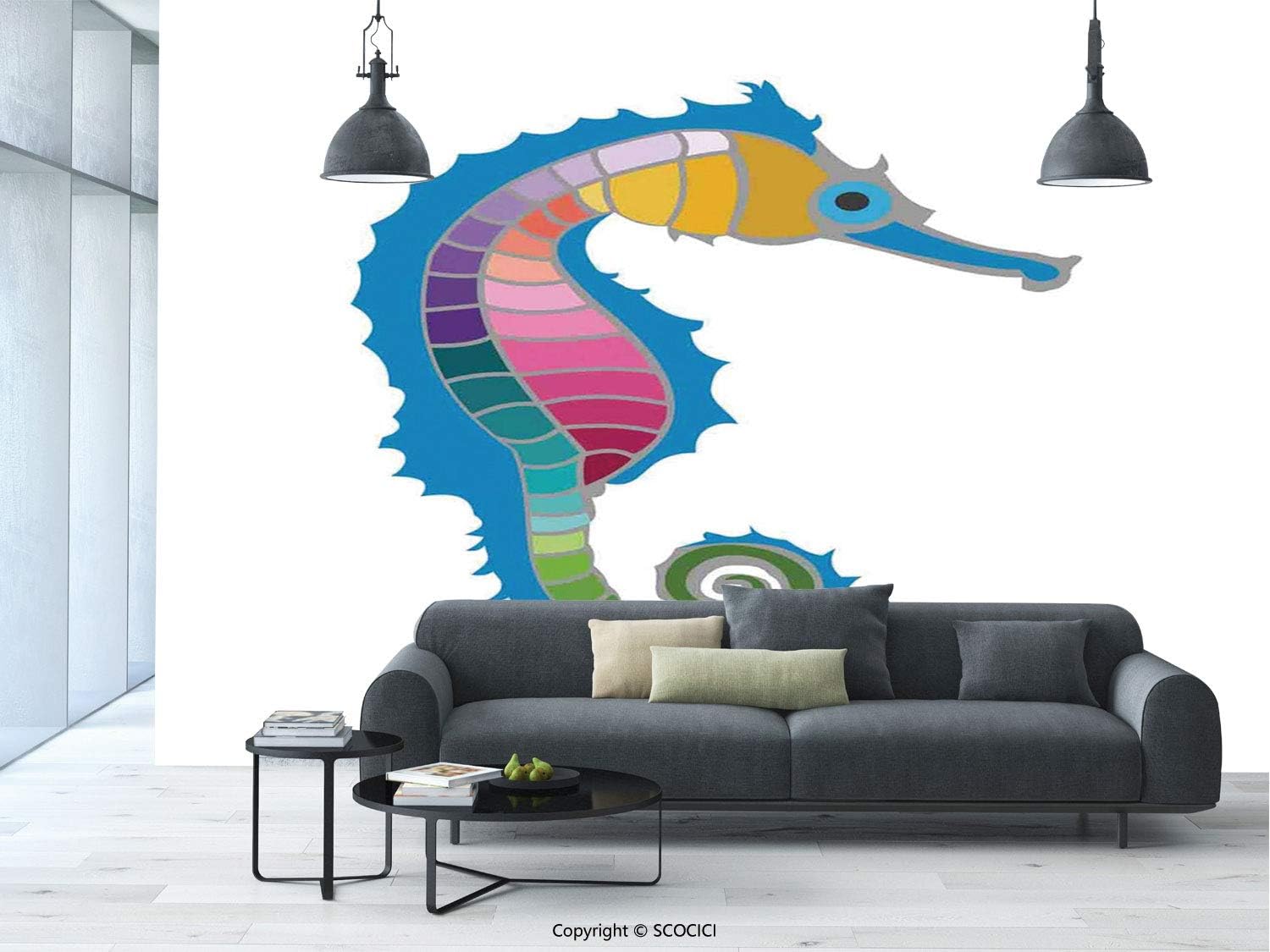 aosup №21384 Canvas Art Wall Mural Decor | Seahorse, Colorful Abstract Graphic Seahorse in Colors Aquarium Themed Print, Multicolor | 100"X144"