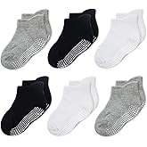 CozyWay Baby & Toddler Socks with Grippers Non Slip Ankle Grip Socks For Boys and Girls - Comfy Soft Cotton - 6 Pack