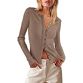 LAMISSCHE Womens Ribbed Cardigan Long Sleeve Button Down Shirts Lightweight Stretchy Pullover Tunic Tops