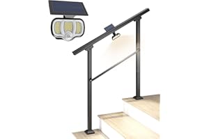 TITECK Hand Rails for Outdoor Steps, 3 Step Handrail with Solar Deck Lights, Stair Railing Indoor, Hand Rails for Indoor Stairs, Handrails for Outdoor Steps for Porch/Deck, Black