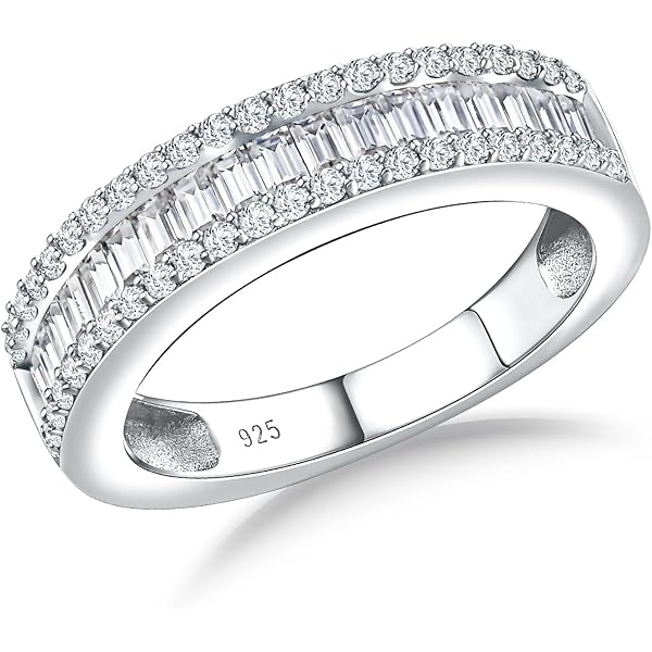 Vesitim Sterling Silver Stackable Rings - Dainty Birthstone Eternity Bands Size 5-10, 18K White Gold Plated