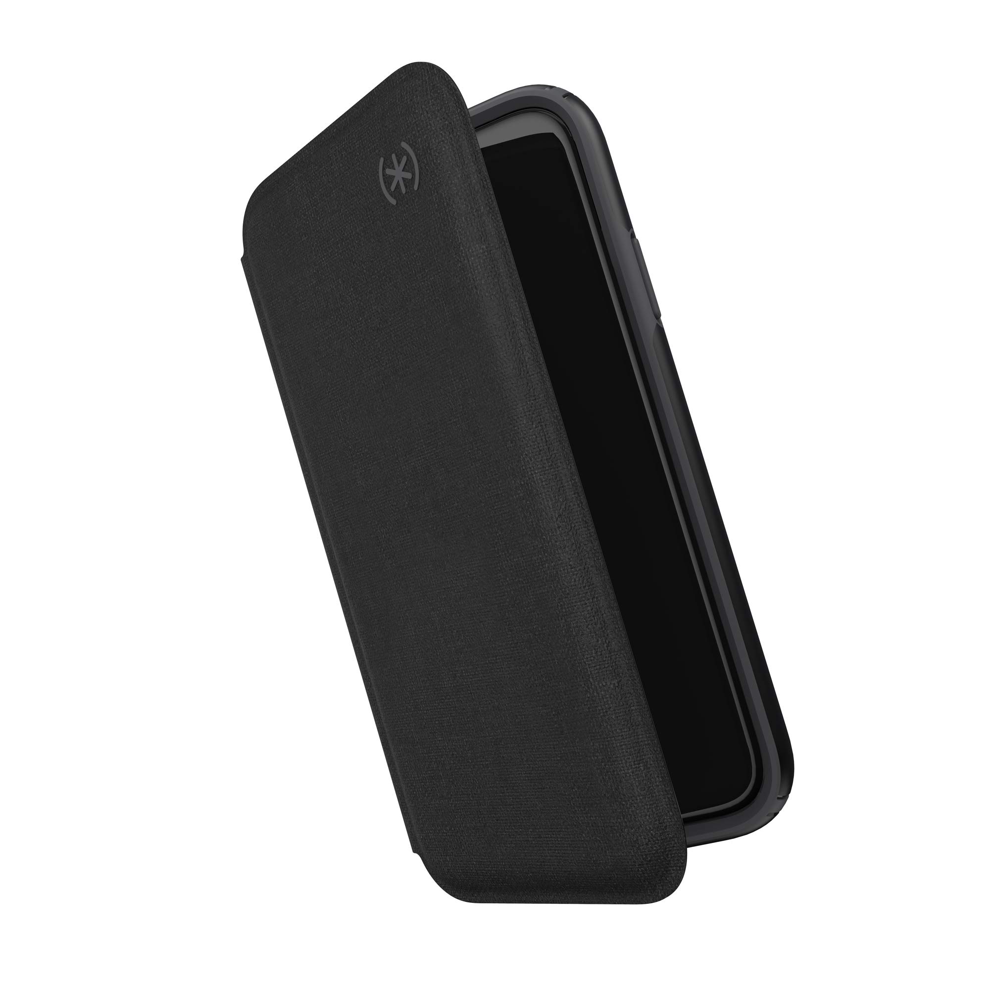 Speck iPhone 11 Pro Case - Presidio Folio - Wallet Flip Slim Protective Leather Folio Anti-Scratch Cover - Heathered Black/Slate Grey