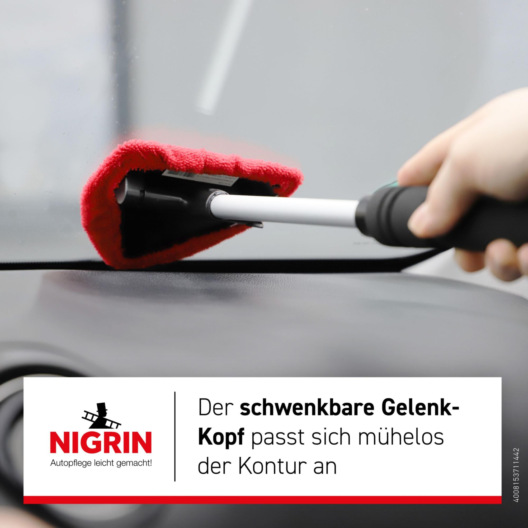 NIGRIN Scheiben-Innenreiniger, mit Teleskop-Griff, inklusive waschbaren und wiederverwendbaren Mikrofaserpads 3