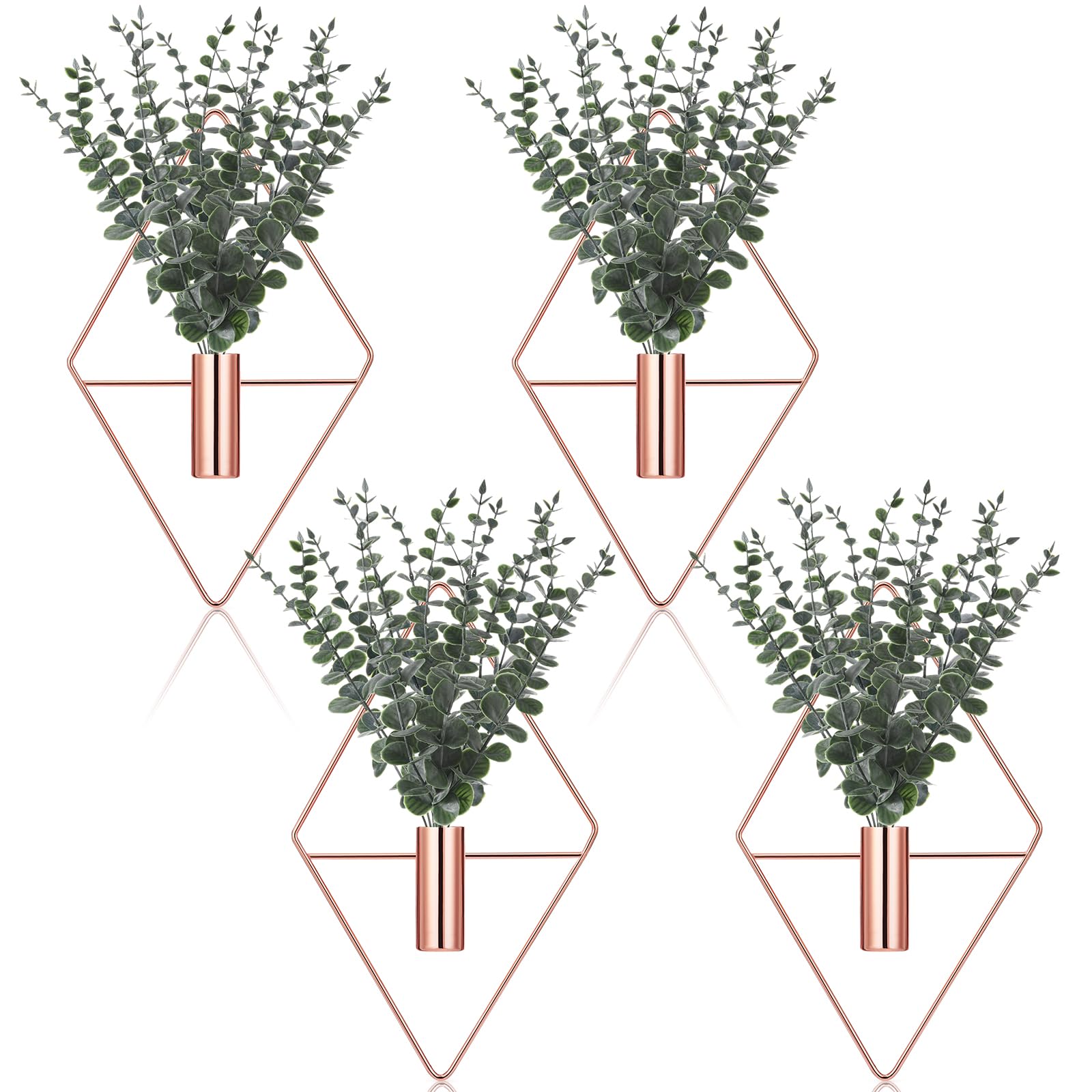 Photo 1 of Jexine Hanging Planters with Artificial Eucalyptus Metal Hanging Vase Indoor Plants Holder Modern Geometric Boho Bathroom Wall Decor for Living Room Home Office(Rose Gold,8 Pcs)