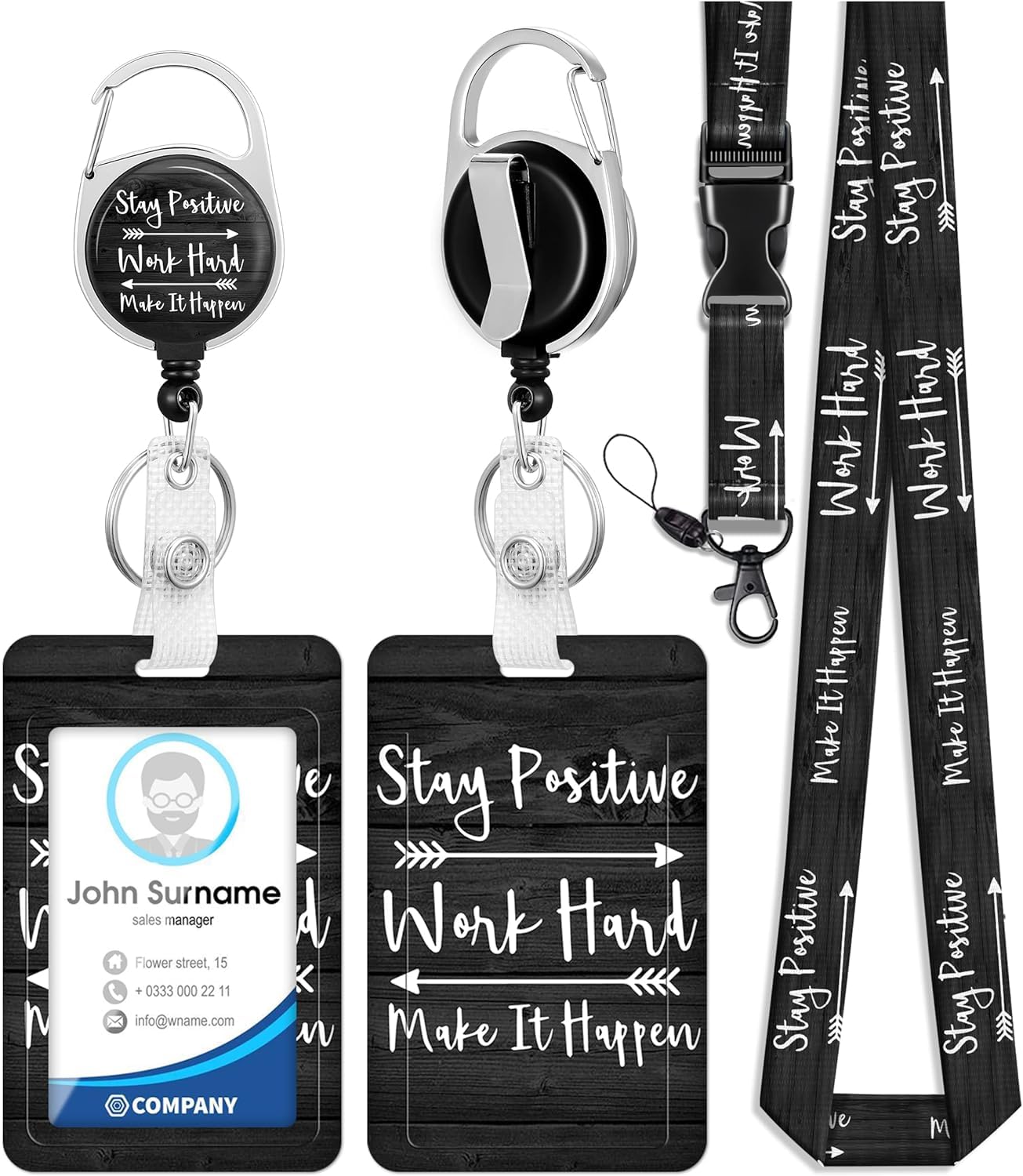 OffiEase Lanyard with Card Holder for Neck ID Badge Lanyards Retractable Clip for Teacher Women Cute Key Card Holder Reel Black