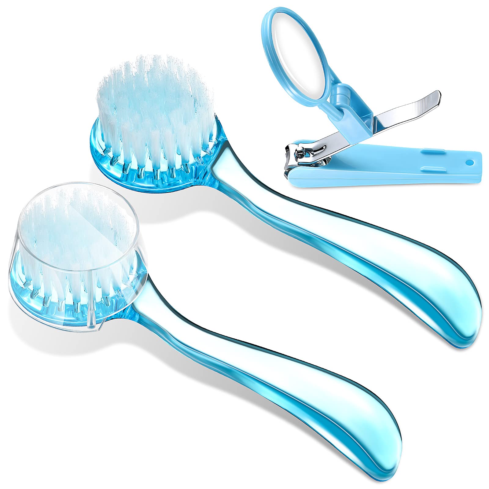 2 Pieces Hedgehog Bathing Brush with Nail Toenail Clipper with Magnifier Round Head Cleaning Bath Brush Nail Clipper Trimmer for Pet Hamster Small Animal