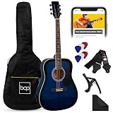 Best Choice Products 41in Full Size Beginner All Wood Acoustic Guitar Starter Set w/Gig Bag, Strap, Capo, Strings, Picks - Blue