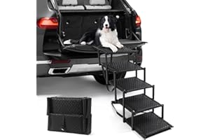 Ryoizen Dog Stairs Ramp for High Bed Car, Foldable Pet Stairs for Large Aged Dogs, Portable Travel Essentials Dog Steps with Non Slip Surface for Cars, SUV and Truck, Supports Up to 250 lbs, 5 Steps