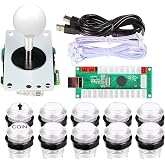 EG STARTS Classic Arcade Games Cabinet Kit USB Encoder to PC Joystick handle + 5V Led Lights Push Buttons Compatible Arcade PC Game DIY Project &amp; Mame &amp; Raspberry Pi DIY Parts White