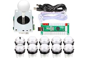 EG STARTS Classic Arcade Games Cabinet Kit USB Encoder to PC Joystick handle + 5V Led Lights Push Buttons Compatible Arcade PC Game DIY Project & Mame & Raspberry Pi DIY Parts White