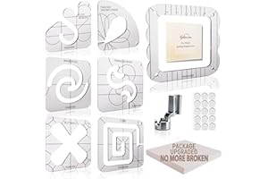 Halandar 7P Free Motion Quilting Template Series with 1 Quilting Frame 1 Ruler Foot 15P Non-Slip mats, 3mm Acrylic Templates 