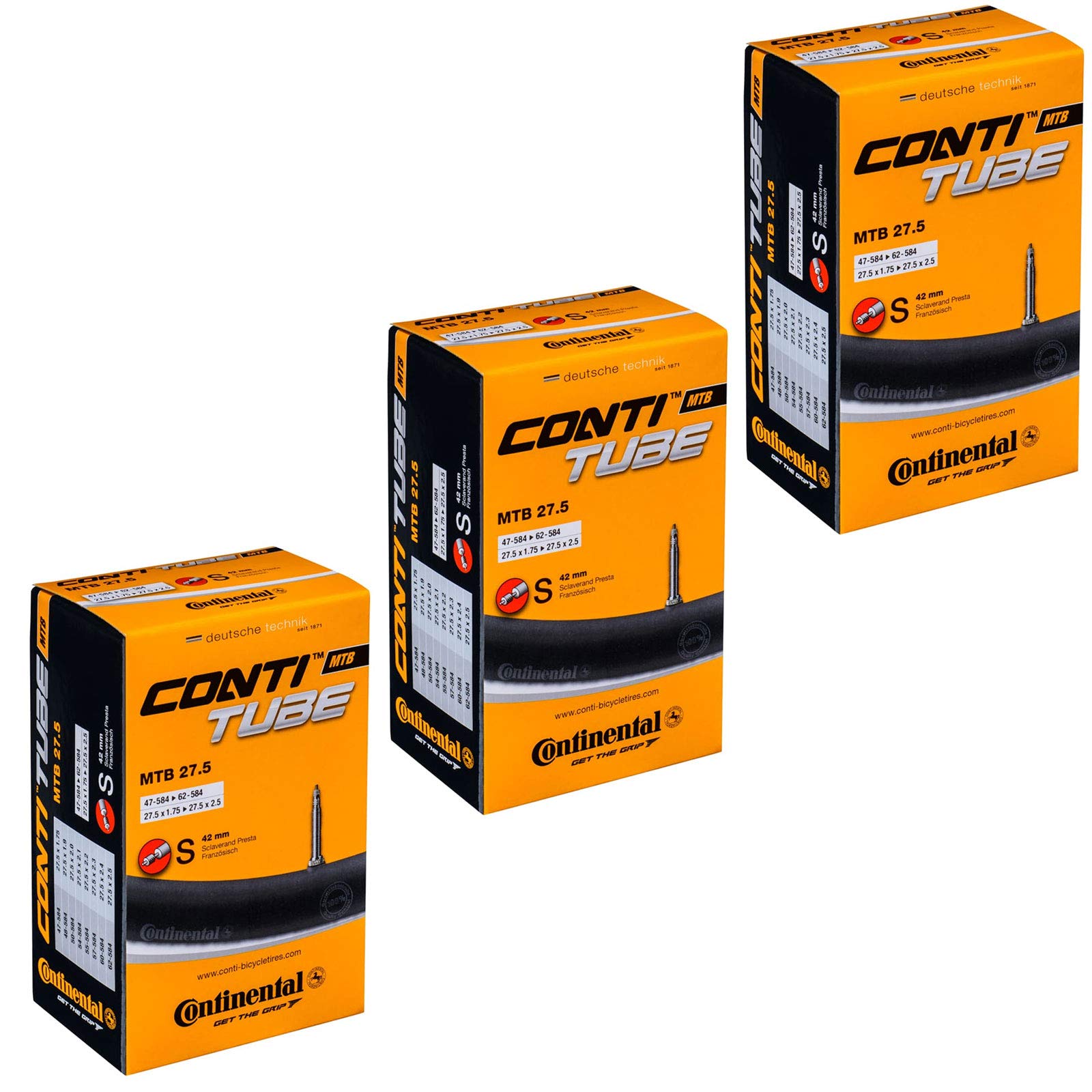 Continental MTB 27.5" x 1.75-2.5 Mountain Bike Inner Tubes with Presta Valve (Set of 3)
