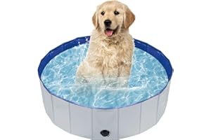YSJILIDE Portable Dog Pool PVC Pet Swimming Pool Bathtub Collapsible Dog Pool, Hard Plastic Pool for Pets to Swim and Bath (Light Grey 40" x 12")