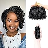 Pre-Twisted Passion Twist Crochet Hair for Black Women and Kids,Passion Twist Hair Pre Looped Bohemian Braids 4 Inch 8 Packs Short Bob Spring Twist Curly Braiding Crochet Hair Extensions(4"-8P,1B)