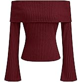 CIDER Off The Shoulder Tops for Women Long Sleeve Going Out Y2K Tops Knit Pullover Fall Outfits Trendy