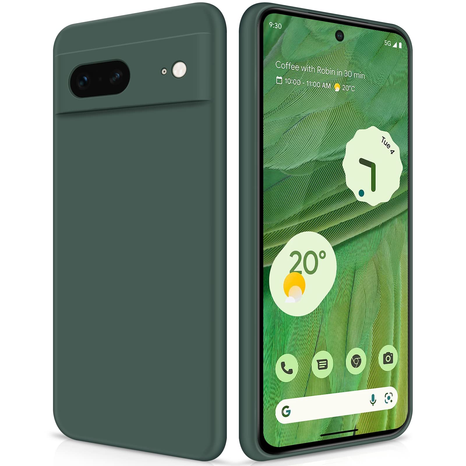 GiiYoon Case Compatible with Google Pixel 7, Silky-Soft Touch Full-Body Protective Phone Silicone Case, Shockproof Cover with Microfiber Lining, green — image 1