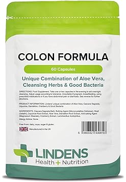 Lindens Darm-Formel Kapseln | 60 Verpackung | Einzigartige Kombination aus Aloe Vera, Cascara Sagrada, Süßholz, Löwenzahn, Cranberry und probiotischem Acidophilus, beliebt für Diäten und Detox-Programme