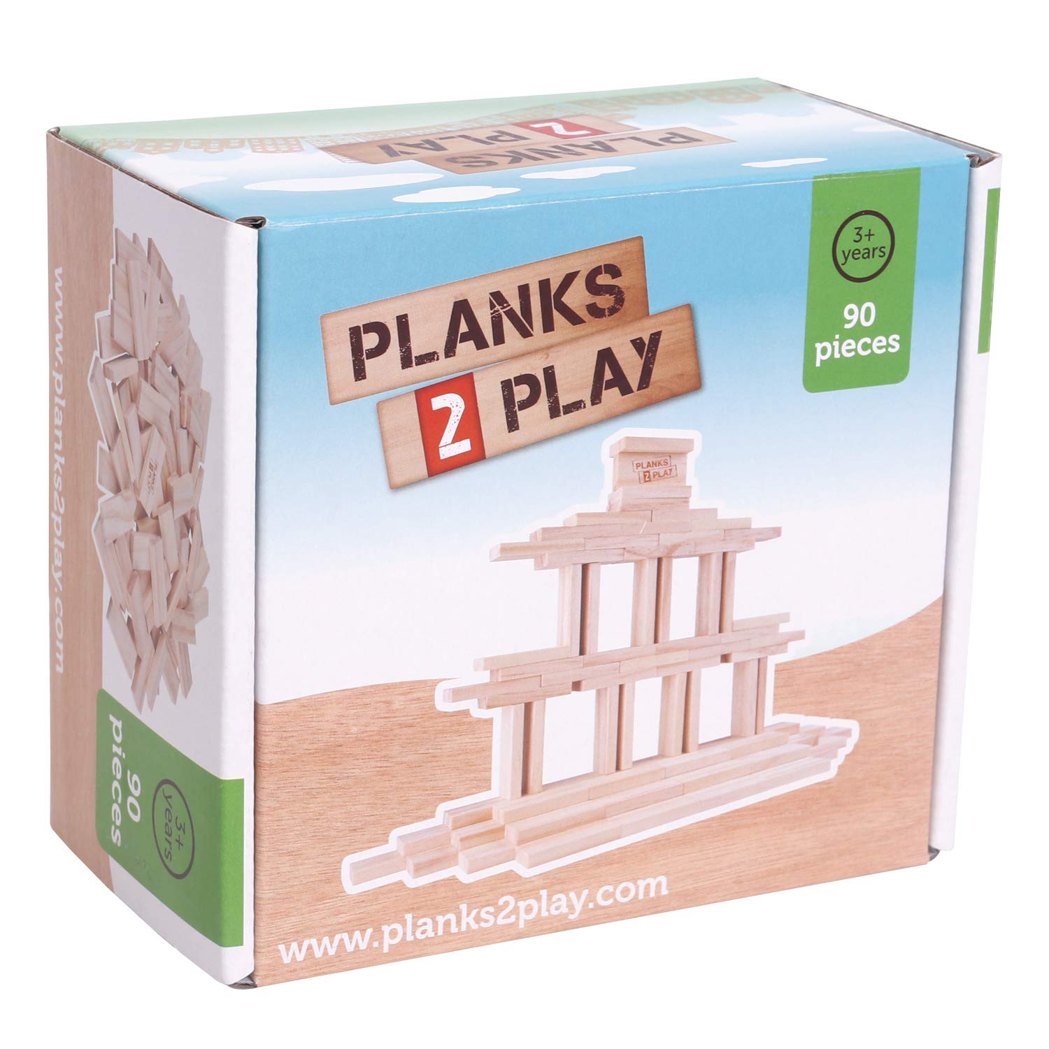 New Classic Toys Planks2Play Small Wooden Building Pilars 90 pieces Educational Perception Toy for Preschool Age Toddlers Boys Girls, Multi Color