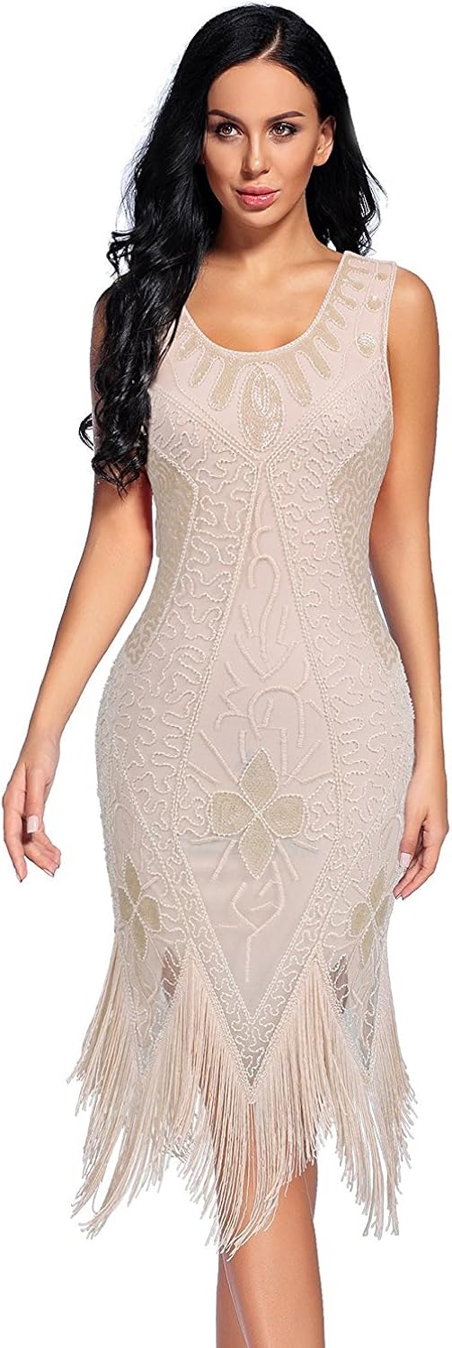 Women's Flapper Dress 1920s Beaded Sequin Fringed Great Gatsby Dress