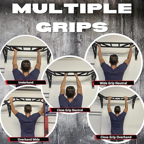 Gronk Fitness Wall Mounted Pull Up Bar Chin Up Bar Multi Grip