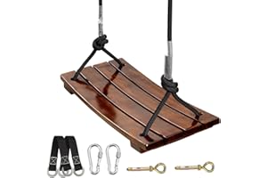 PELLOR Wooden Swing Seat, Hanging Wood Tree Swings Seat Sets with Adjustable Nylon Rope, Anticorrosive & 100% Waterproof Tree