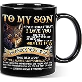 Aurahouse Valentines Day Gifts for Son from Mom Dad - 11oz Inspiration Wolf Mug, Son Birthday Gifts, Father's Day, Graduation, Christmas Gift for Sons Adult Kids Men Coffee Cup